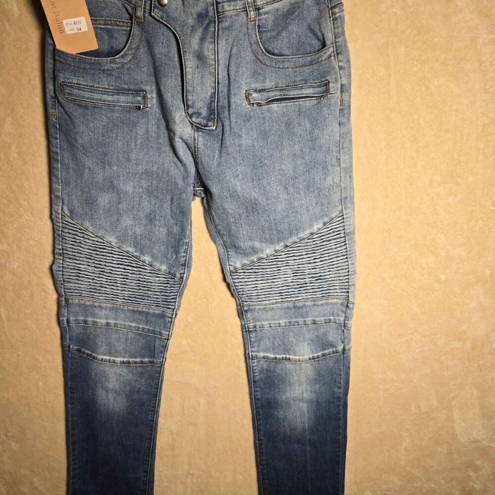 Dant Bulun Men’s Jeans Size 34 Light Blue Moto Biker Denim Ribbed Knee Slim 235